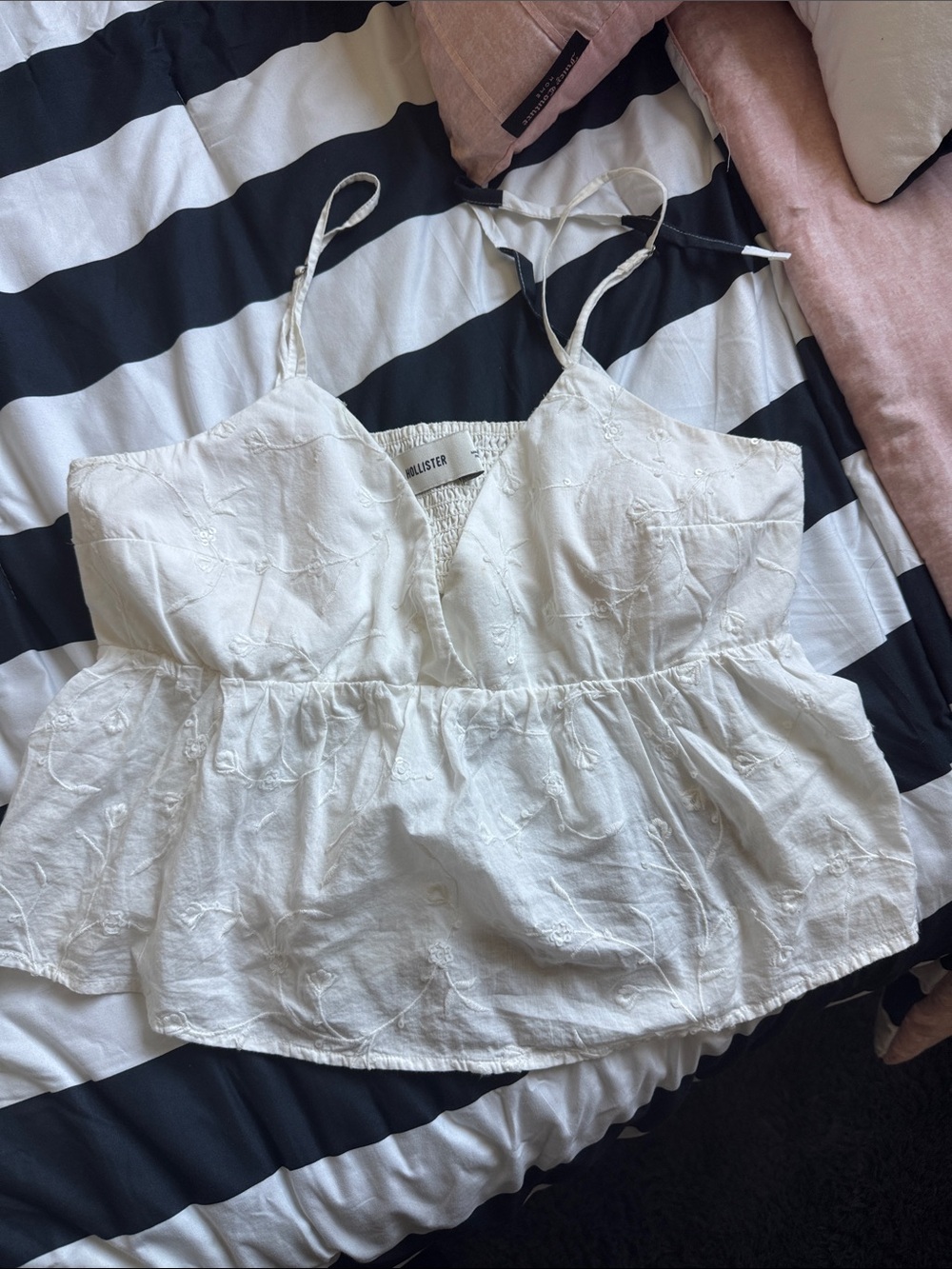 Hollister White Embroidered Peplum cami